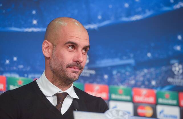SOCCER - CL, Bayern vs Barcelona MUNICH,GERMANY,12.Mai.15 - SOCCER - UEFA Champions League, semifinal, FC Bayern Muenchen vs FC Barcelona Barca press conference PK Pressekonferenz Image shows head coach Pep Guardiola (Bayern). GEPAxpictures xHansxOsterauer 