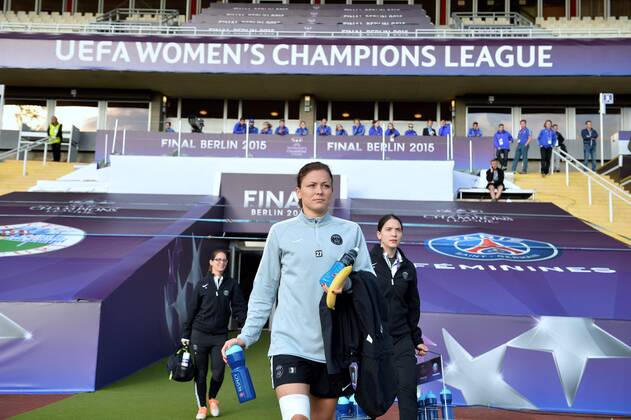 Laure Boulleau (psg) - Entrainement au Friedrich Ludwig Jahn Sportpark FOOTBALL : Entrainement et conference de presse - PSG Feminines - Finale Ligue des champions - 13 05 2015 AnthonyBIBARD FEP Panoramic 