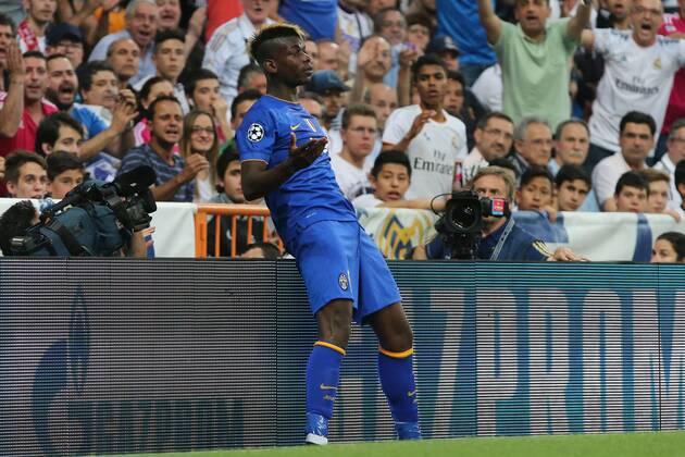May 13, 2015 - Madrid, Spain - PAUL POGBA of Juventus in action during the UEFA Champions League semi final second leg match between Real Madrid CF and Juventus at the Santiago Bernabeu stadium in Madrid, Spain. UEFA Champions League 2015 - Real Madrid CF v Juventus - ZUMAg147