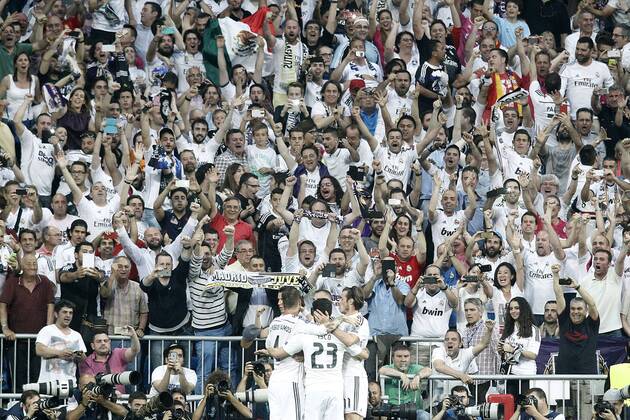 Real Madrid s players celebrate goal during Champions League 2014 2015 Semi-finals 2nd leg match.May 13,2015.  (2015051311)