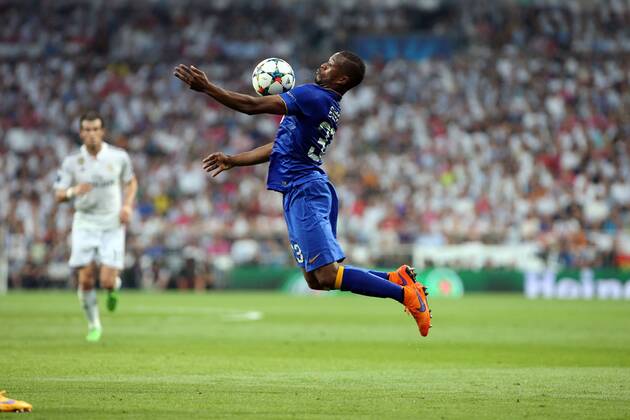 May 13, 2015 - Madrid, Spain - PATRICE EVRA of Juventus in action during the UEFA Champions League semi final second leg match between Real Madrid CF and Juventus at the Santiago Bernabeu stadium in Madrid, Spain. UEFA Champions League 2015 - Real Madrid CF v Juventus - ZUMAg147