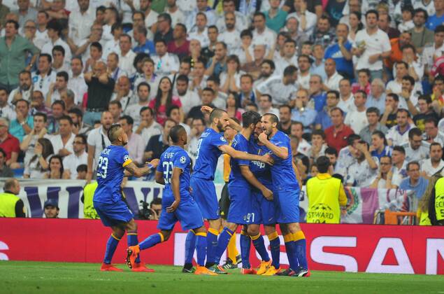 13.05.2015, Fussball UEFA Champions League 1 2 Finale, Real Madrid - Juventus Turin, v.l. Alvaro Morata (Juventus) Celebration of 1-1