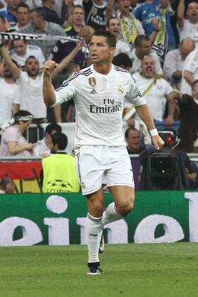 May 13, 2015 - Madrid, Spain - Real Madrid forward Cristiano Ronaldo (7) celebrates after scoring his goal during the Uefa Champions League semi finals football match REAL MADRID - JUVENTUS on 13 05 15 at the Estadio Santiago Bernabeu in Madrid, Spain. Copyright 2015 Matteo Bottanelli UEFA Champions League 2014 15: REAL MADRID vs JUVENTUS  - ZUMAn230
