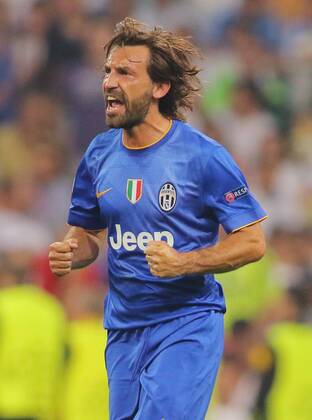 Andrea PIRLO, JUVE 21 Jubel, Freude, Emotionen, Feiern, Lachen, jubelt, freuen, reisst die Arme hoch, ballt die Faust REAL MADRID - JUVENTUS TURIN Fussball UEFA Champions League, Halbfinale Rueckspiel, Madrid, 13.05.2015 CL Saison 2014 2015,