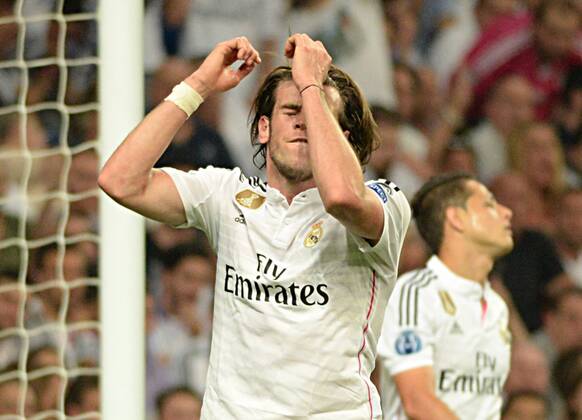 ESPANA - MADRID 13 MAY: Gareth Bale falla remate de cabeza en el partido de Semifinal Champions League 2014 15 Real Madrid VS Juventus en el estadio Santiago Bernabeu (Madrid). 13 de Mayo de 2015 (Madrid). (Isa Saiz Cordon Press). 