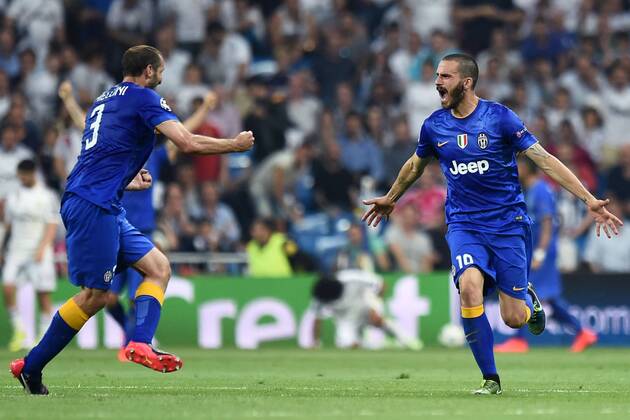 Mg Madrid (Spagna) 13 05 2015 - Champions League Real Madrid-Juventus Turin : Schlussjubel Giorgio Chiellini-Leonardo Bonucci 