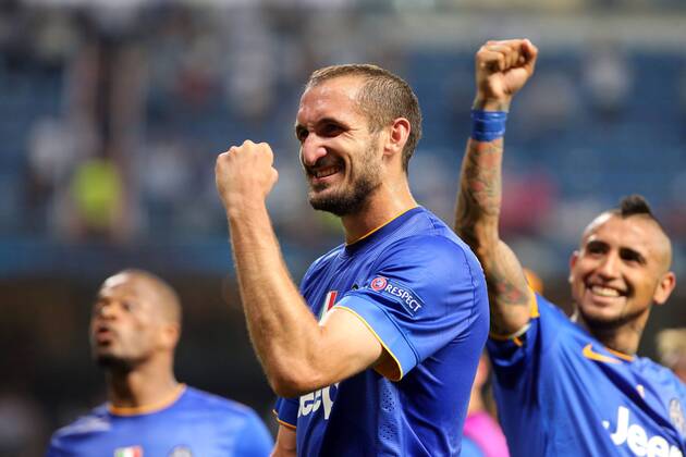 May 13, 2015 - Madrid, Spain - GIORGIO CHIELLINI of Juventus celebrates after the UEFA Champions League semi final second leg match between Real Madrid CF and Juventus at the Santiago Bernabeu stadium in Madrid, Spain. Soccer 2015 - Real Madrid ties Juventus 1-1 - ZUMAg147