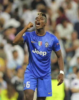 Paul POGBA, JUVE 6 Jubel, Freude, Emotionen, Feiern, Lachen, jubelt, freuen, reisst die Arme hoch, ballt die Faust REAL MADRID - JUVENTUS TURIN 1-1 damit Juve im Finale (2-1 Hinspiel) Fussball UEFA Champions League, Halbfinale Rueckspiel, Madrid, 13.05.2015 CL Saison 2014 2015,