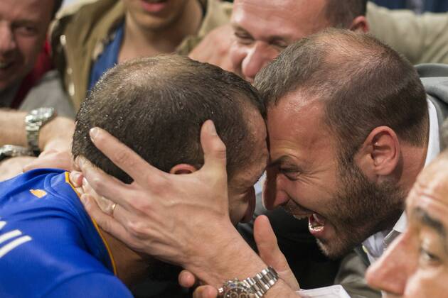 Giorgio Chiellini (Juventus), MAY 13, 2015 - Football Soccer : Giorgio Chiellini of Juventus celebrates with his father Claudio after the UEFA Champions League Semi-final 2nd leg match between Real Madrid 1-1 Juventus at Estadio Santiago Bernabeu in Madrid, Spain. NoxThirdxPartyxSales  (ptmb075284)