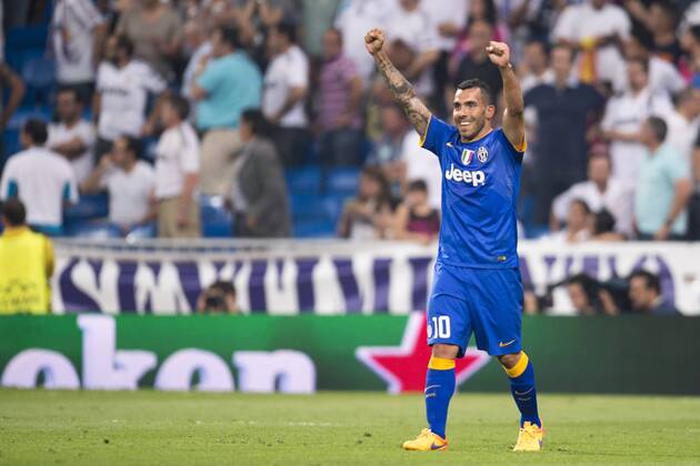 Carlos Tevez (Juventus), MAY 13, 2015 - Football Soccer : Carlos Tevez of Juventus celebrates after the UEFA Champions League Semi-final 2nd leg match between Real Madrid 1-1 Juventus at Estadio Santiago Bernabeu in Madrid, Spain. NoxThirdxPartyxSales  (ptmb075294)