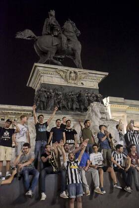 Milan, Juventus fans celebrating . Juventus won and qualify for the Champions league final in Berlin  x