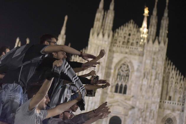 Milan, Juventus fans celebrating . Juventus won and qualify for the Champions league final in Berlin  x