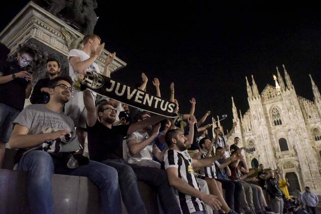 Milan, Juventus fans celebrating . Juventus won and qualify for the Champions league final in Berlin 