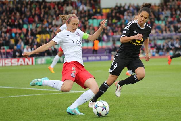 14.05.2015, xjfx, Fussball UEFA Champions League Womans, 1.FFC Frankfurt - FC Paris St. Germain , v.l. Sabrina Delannoy (Paris Saint-Germain),Celia Sasic (1.FFC Frankfurt)