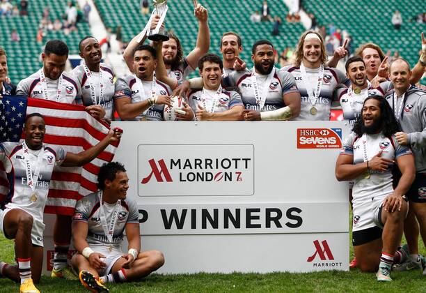 17.05.2015. Twickenham, London England. Winners of the Cup Final, team USA. Australia 22 v 45 USA at Day 2 at Marriott London Sevens 2015, HSBC Sevens World Series 2015 at Twickenham Stadium, London England. xMartinxSerasxLimax  ActionPlus11622198