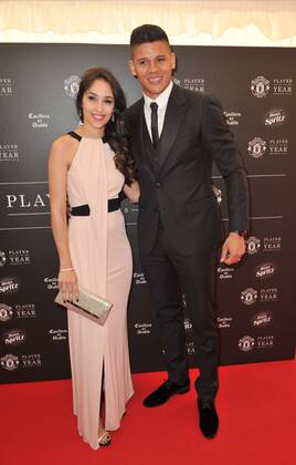 Player of The Year Award Marcos Rojo and his partner, Eugenia Lusardo attending the Manchester United ManU Player Of The Year Awards 2015, at the Old Trafford in Manchester. MAY 19th 2015  SFLx151571