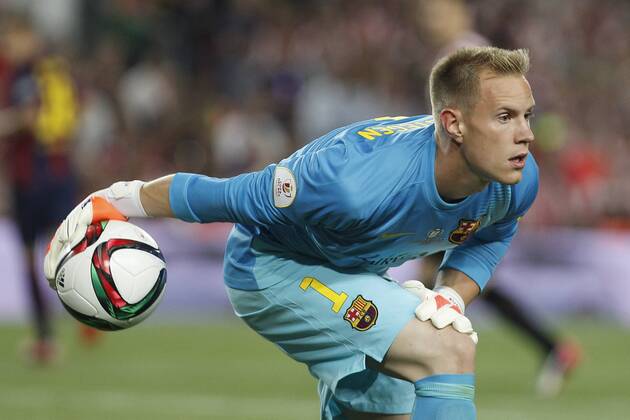 Barcelona s Ter Stegen during 2014-15 Copa del Rey final match between Barcelona and Athletic de Bilbao at Camp Nou stadium in Barcelona, Spain. May 30, 2015.  (2015053000047)