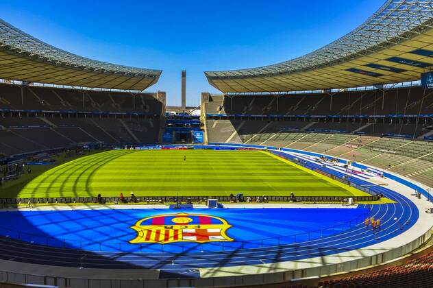 Vorschau UEFA Champions League, Finale Stadion, Fussballstadion, Tribuenen, Zuschauertribuene, Innenansicht, Architektur Rasen, innen FC Barcelona Barca - JUVENTUS TURIN ( - ) Fussball UEFA Champions League, Finale, im Olympiastadion Berlin, Deutschland am 05.06.2016 CL Saison 2014 2015