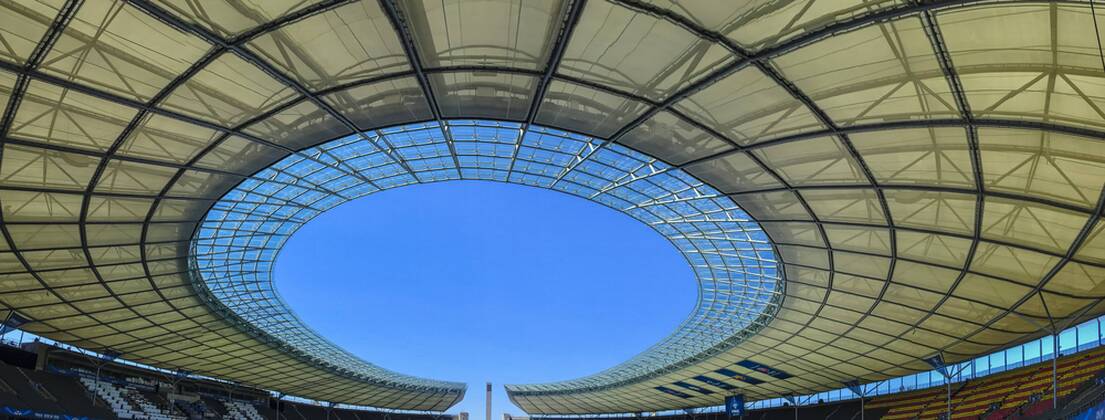 Vorschau UEFA Champions League, Finale Stadion, Fussballstadion, Tribuenen, Dach Zuschauertribuene, Innenansicht, Architektur Rasen, innen Panoramafoto iphone FC Barcelona Barca - JUVENTUS TURIN ( - ) Fussball UEFA Champions League, Finale, im Olympiastadion Berlin, Deutschland am 05.06.2016 CL Saison 2014 2015