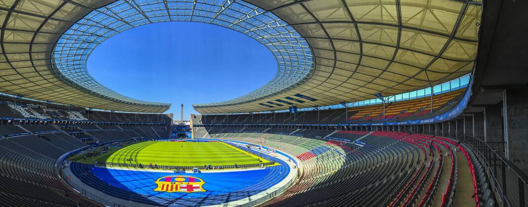 Vorschau UEFA Champions League, Finale Stadion, Fussballstadion, Tribuenen, Zuschauertribuene, Innenansicht, Architektur Rasen, innen Panoramafoto iphone FC Barcelona Barca - JUVENTUS TURIN ( - ) Fussball UEFA Champions League, Finale, im Olympiastadion Berlin, Deutschland am 05.06.2016 CL Saison 2014 2015