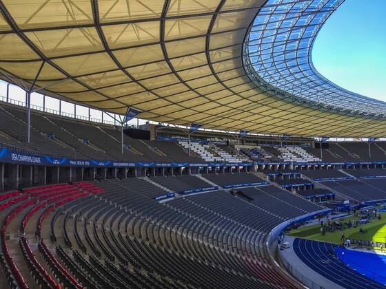 Vorschau UEFA Champions League, Finale Stadion, Fussballstadion, Tribuenen, Zuschauertribuene, Innenansicht, Architektur Rasen, innen FC Barcelona Barca - JUVENTUS TURIN ( - ) Fussball UEFA Champions League, Finale, im Olympiastadion Berlin, Deutschland am 05.06.2016 CL Saison 2014 2015