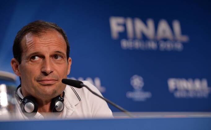 05.06.2015, xfux, Fussball Champions League, Juventus Turin - FC Barcelona Barca Mediaday, v.l. Massimiliano Allegri (Trainer Head Coach Juventus Turin) PK Pressekonferenz Presse Press press conferencene news conference