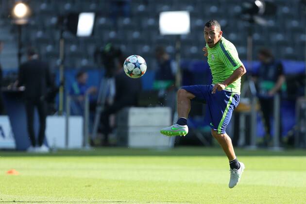 Carlos Tevez of Juventus in action - Training - Juventus vs. Barcelona - Champion s League Final - Olympic Stadium - Berlin - Germany - 05 06 2015 Pic Philip Oldham Sportimage EDITORIAL USE ONLY. No use with unauthorised audio, video, data, fixture lists, club league logos or live services. Online in-match use limited to 120 images, no video emulation. No use in betting, games or single club league player publications.