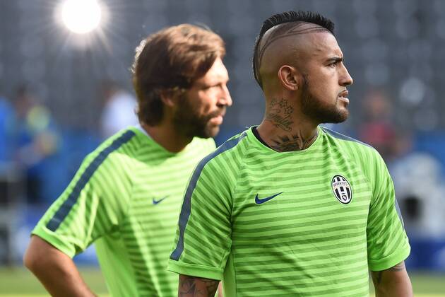 Berlin, 05.06.2015 - Fußball - Training von Juventus Turin vor dem UEFA Champions League Finale 2014 2015 - Arturo Vidal-Andrea Pirlo 