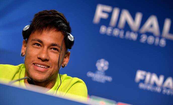 05.06.2015, xfux, Fussball Champions League, Juventus Turin - FC Barcelona Barca Mediaday, v.l. Neymar (FC Barcelona) PK Pressekonferenz Presse Press press conferencene news conference