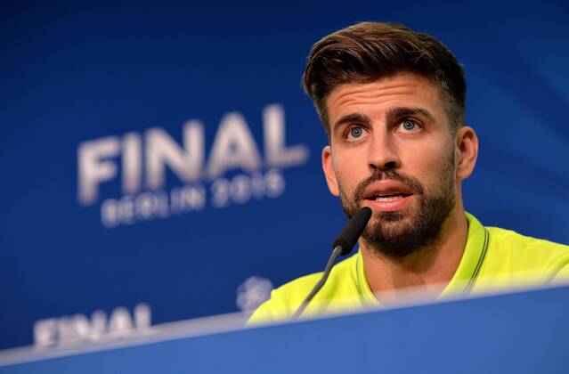 05.06.2015, xfux, Fussball Champions League, Juventus Turin - FC Barcelona Barca Mediaday, v.l. Gerard Pique (FC Barcelona) PK Pressekonferenz Presse Press press conferencene news conference
