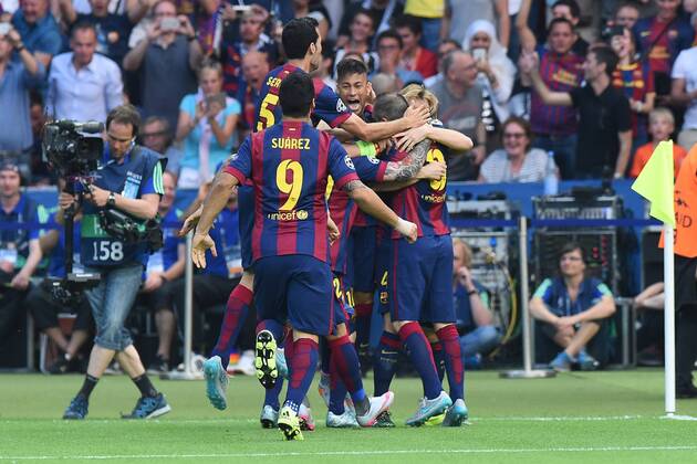 Fußball Champions League Finale Juventus Turin - FC Barcelona Barca am 06.06.2015 im Olympia Stadion in Berlin Torjubel zum 0:1 durch Ivan Rakitic ( Barcelona )