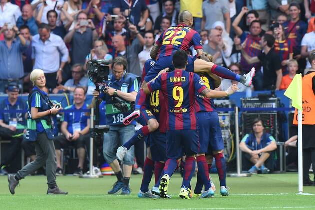 Fußball Champions League Finale Juventus Turin - FC Barcelona Barca am 06.06.2015 im Olympia Stadion in Berlin Torjubel zum 0:1 durch Ivan Rakitic ( Barcelona )