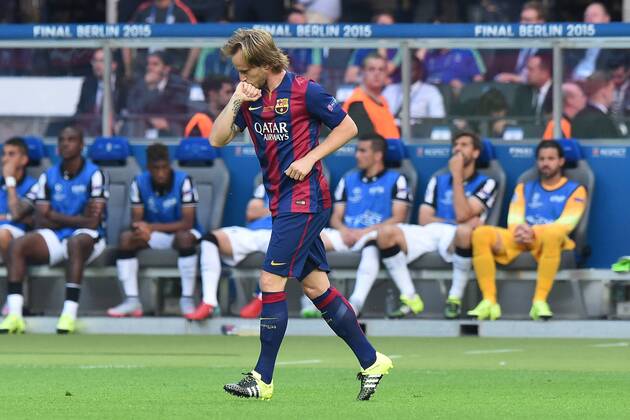 Fußball Champions League Finale Juventus Turin - FC Barcelona Barca am 06.06.2015 im Olympia Stadion in Berlin Torjubel zum 0:1 durch Ivan Rakitic ( Barcelona )