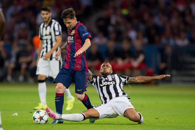 Samstag 06.06.2015, Fussball, Saison 2014 2015, UEFA Champions League Finale 2015 in Berlin, Juventus Turin - FC Barcelona Barca Lionel Messi (Barcelona) gegen Arturo VIDAL (Turin) DeFodi001