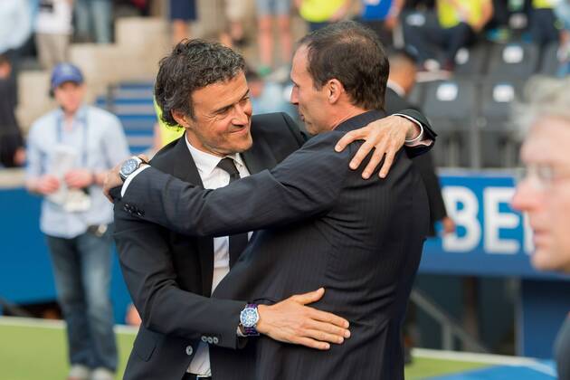 Samstag 06.06.2015, Fussball, Saison 2014 2015, UEFA Champions League Finale 2015 in Berlin, Juventus Turin - FC Barcelona Barca Trainer Luis Enrique (Barcelona) und Trainer Massimiliano ALLEGRI (Turin) DeFodi001