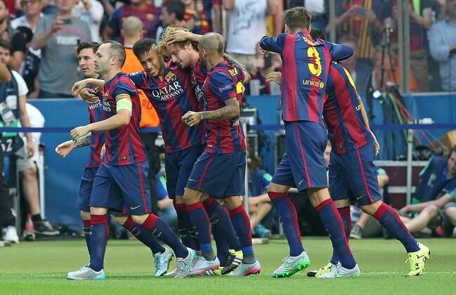 06.06.2015, Fussball Champions League Finale 2014 2015 im Oylmpiastadion Berlin, Juventus Turin - FC Barcelona Barca Jubel Barcelona zum Tor zum 0:1 