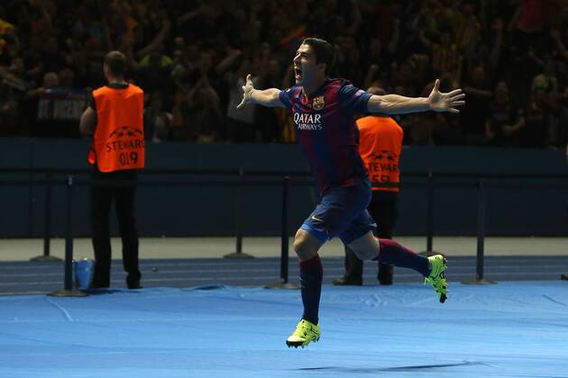 Luis Suarez of Barcelona celebrates scoring his sides second goal - Juventus vs. Barcelona - Champion s League Final - Olympic Stadium - Berlin - Germany - 06 06 2015 Pic Philip Oldham Sportimage EDITORIAL USE ONLY. No use with unauthorised audio, video, data, fixture lists, club league logos or live services. Online in-match use limited to 120 images, no video emulation. No use in betting, games or single club league player publications.