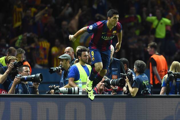 Fußball Champions League Finale Juventus Turin - FC Barcelona Barca am 06.06.2015 im Olympia Stadion in Berlin Torjubel zum 1:2 durch Luis Suarez ( Barcelona )