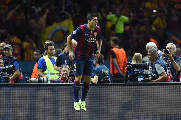 Fußball Champions League Finale Juventus Turin - FC Barcelona Barca am 06.06.2015 im Olympia Stadion in Berlin Torjubel zum 1:2 durch Luis Suarez ( Barcelona )