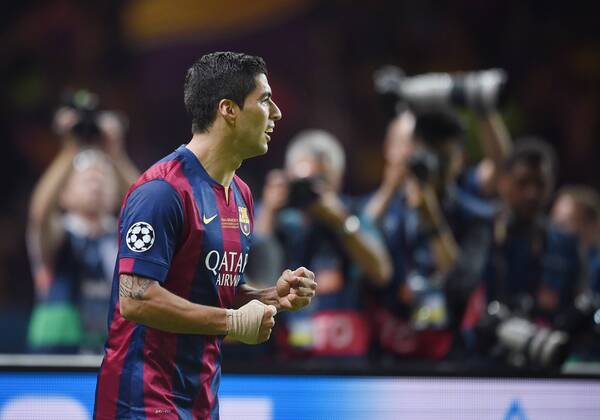 Luis Alberto SUAREZ Diaz (FCBarcelona) jubelt nach seinem Tor zum 1-2. FINALE: Juventus Turin - FC Barcelona Barca am 06.06.2015. Fussball international Saison 2014 2015, UEFA Championsleague Finale 2015 im Olympiastadion in Berlin, Deutschland,