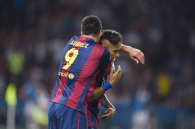 Luis Alberto SUAREZ Diaz (links) jubelt nach seinem Tor zum 1-2 mit Neymar DA SILVA Santos Junior (beide FCBarcelona) FINALE: Juventus Turin - FC Barcelona Barca am 06.06.2015. Fussball international Saison 2014 2015, UEFA Championsleague Finale 2015 im Olympiastadion in Berlin, Deutschland,