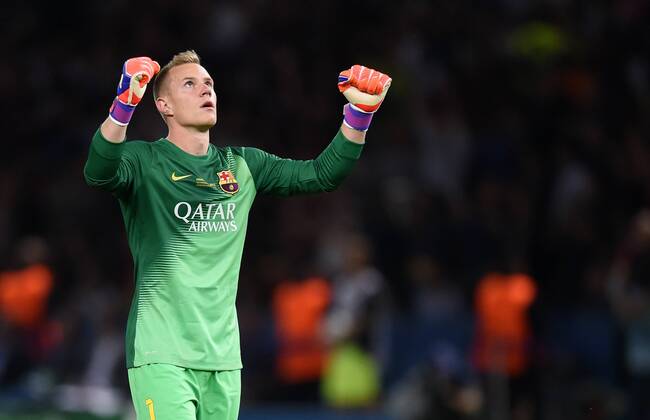 FUSSBALL CHAMPIONS LEAGUE FINALE SAISON 2014 2015 Juventus Turin - FC Barcelona Barca 06.06.2015 Torwart Marc Andre ter Stegen (FC Barcelona) jubelt nach dem 1:2 