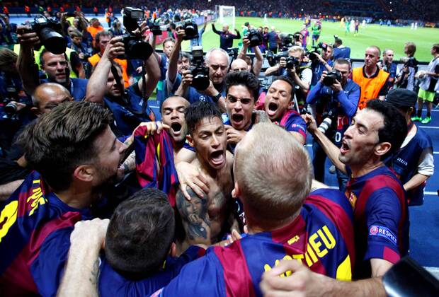 SOCCER - CL, Barcelona vs Juventus BERLIN,GERMANY,06.JUN.15 - SOCCER - UEFA Champions League Final, FC Barcelona Barca vs Juventus Turin. Image shows the rejoicing of Barcelona with Neymar (Barcelona). GEPAxpictures xMathiasxMandl