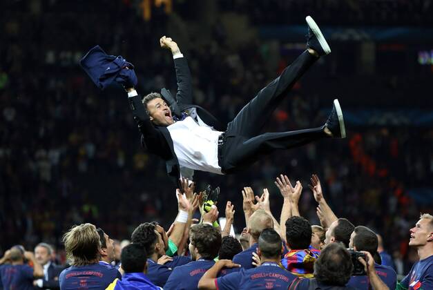 Trainer Luis Enrique Martinez Freude Emotion jubelnd Jubel nach Spielende Pokalsieger Pokalgewinner Sieger Gewinner Fußball Fussball UEFA Championsleague Finale Saison 2014 2015 06.06.2015 Juventus Turin Juve vs. FC Barcelona Barca Barca