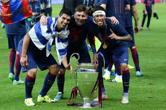 Mg Berlin 06 06 2015 - finale Champions League Sieger FC Barcelona (Barca): Luis Suarez-Lionel Messi-Neymar 