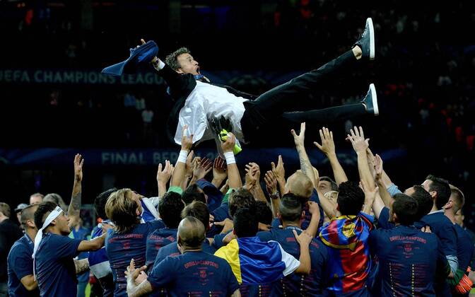 06.06.2015, xjhx, Fussball Champions League, Juventus Turin - FC Barcelona Barca v.l. Luis Enrique (Trainer Head Coach FC Barcelona) und Players of FC Barcelona Spieler vom FC Barcelona jubeln jubelt nach Spielende.