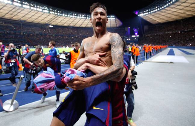 SOCCER - CL, Barcelona vs Juventus BERLIN,GERMANY,06.JUN.15 - SOCCER - UEFA Champions League Final, FC Barcelona Barca vs Juventus Turin. Image shows the rejoicing of Neymar (Barcelona). GEPAxpictures xMathiasxMandl