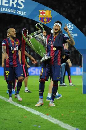 FC Barcelona Barca Forward, Neymar Da Silva Santos Junior - NEYMAR, number 11 . FC Barcelona Defender, Daniel Alver da Silva - DANI ALVES, number 22. Round FINAL of the CHAMPIONS league soccer match between Juventus - FC Barcelona at the estadio olímpico de berlín olympischer platz berlín alemania estadium Berlin - Deutchland by June 6 2015. 