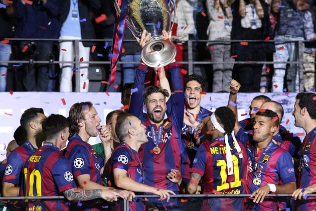 SOCCER - CL, Barcelona vs Juventus BERLIN,GERMANY,06.JUN.15 - SOCCER - UEFA Champions League Final, FC Barcelona Barca vs Juventus Turin. Image shows the rejoicing of Gerard Pique (Barcelona). GEPAxpictures xMathiasxMandl