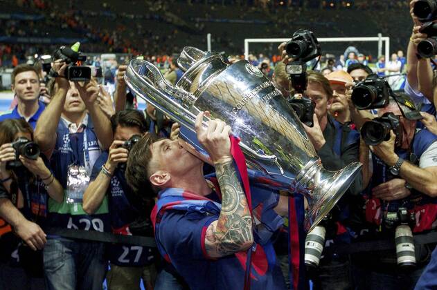Lionel Messi of FC Barcelona Barca with Champions League trophy during the UEFA Champions League final match between Barcelona and Juventus on June 6, 2015 at the Olympic stadium in Berlin, Germany. Barcelona v Juventus Champions League final 2014 2015 xVIxxIVx 3946849